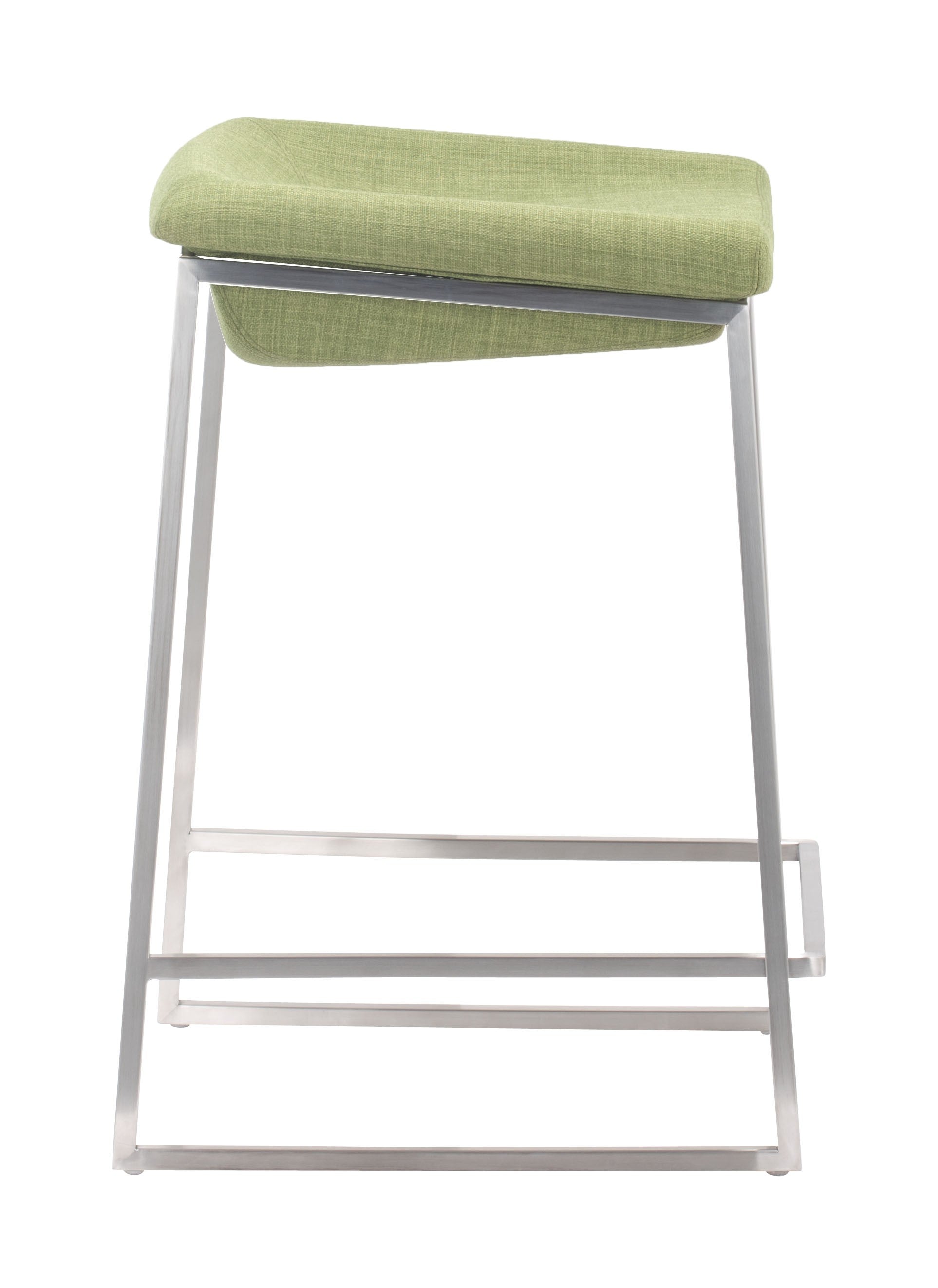 Set of Two 24" Green And Silver Steel Backless Counter Height Bar Chairs