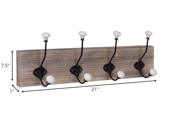 Wood and Metal Hooks with Ceramic Knobs