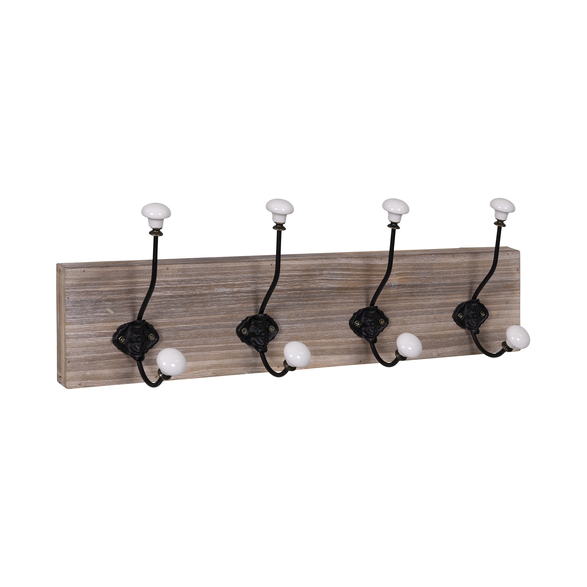 Wood and Metal Hooks with Ceramic Knobs