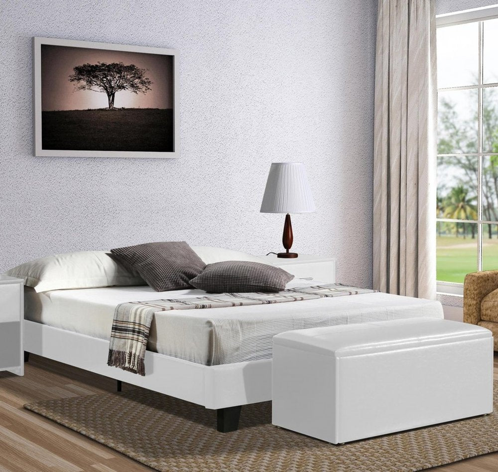 White Faux Leather King Bed Frame