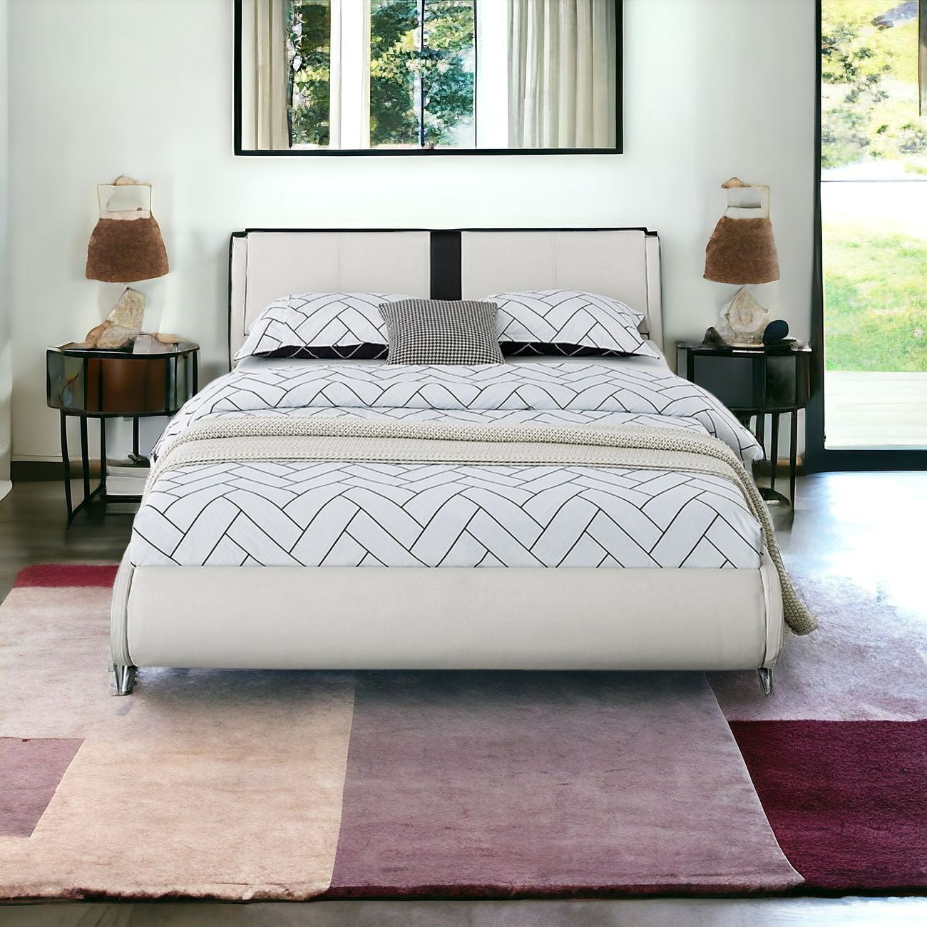 Solid Manufactured Wood Bed Upholstered With Headboard