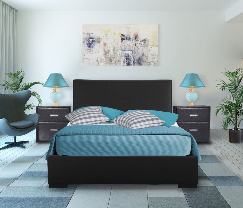 Beige Faux Leather Full Bed Frame