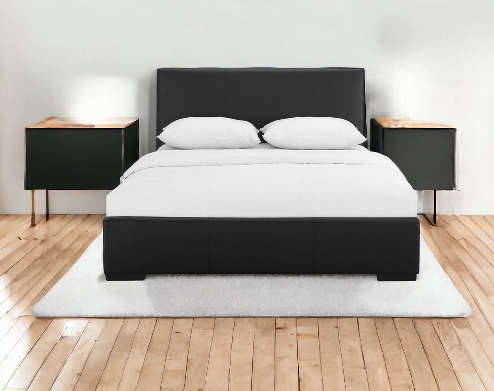 Beige Faux Leather Full Bed Frame