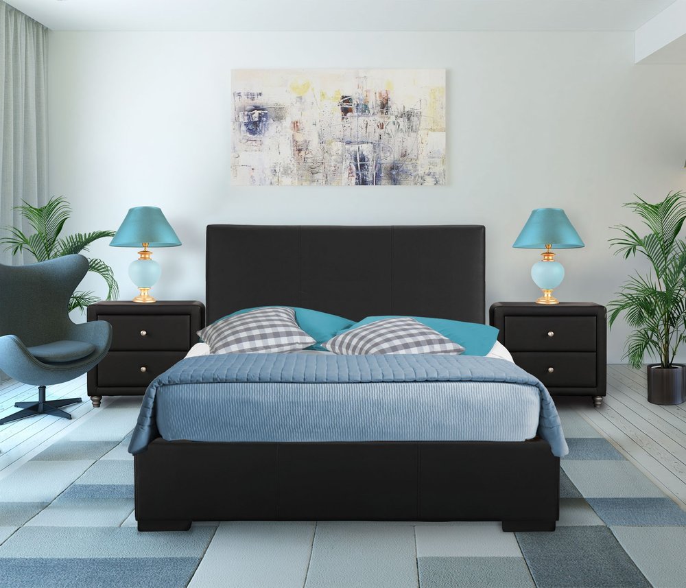 Beige Faux Leather Full Bed Frame