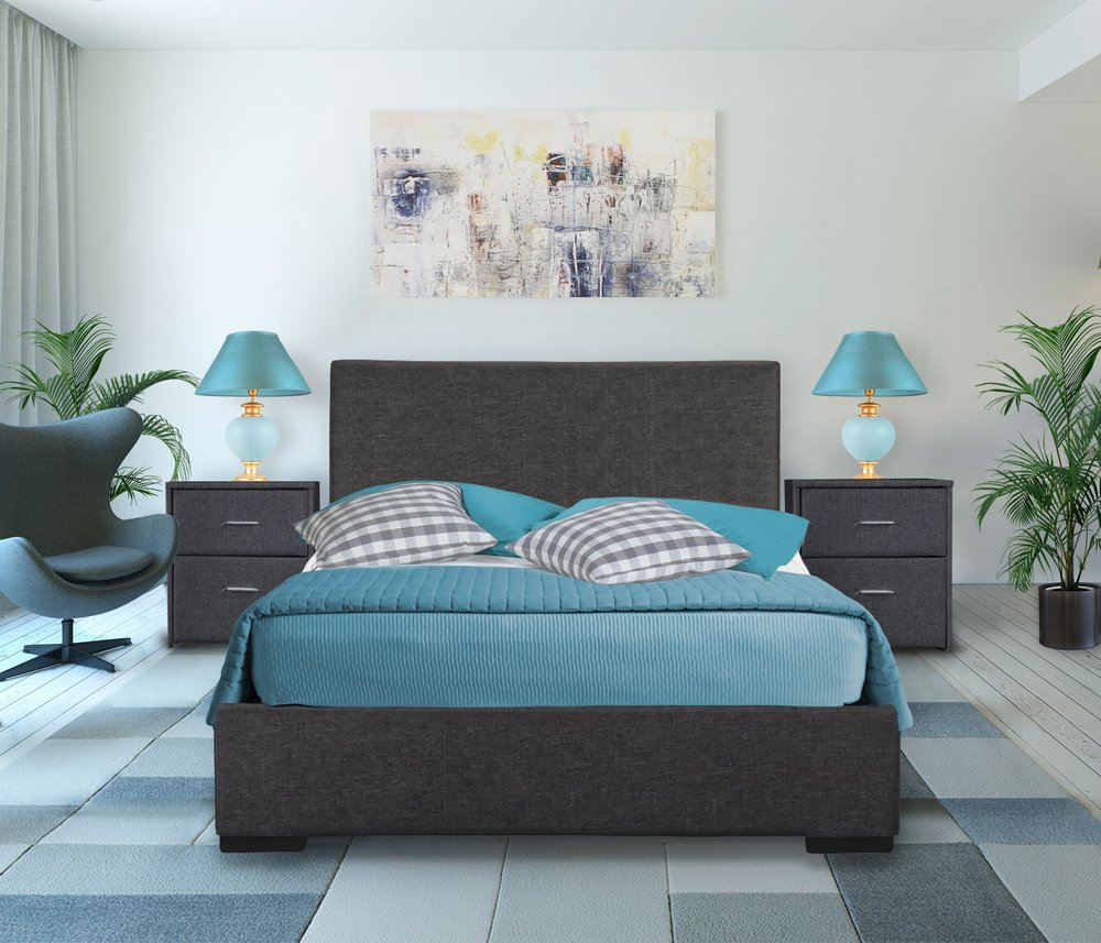 Beige Faux Leather Full Bed Frame