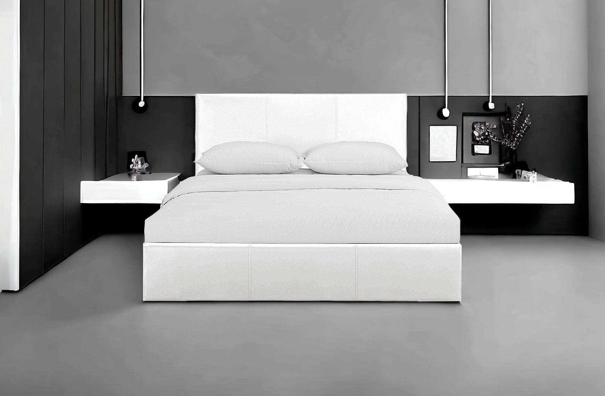 Black Upholstered Full Platform Bed