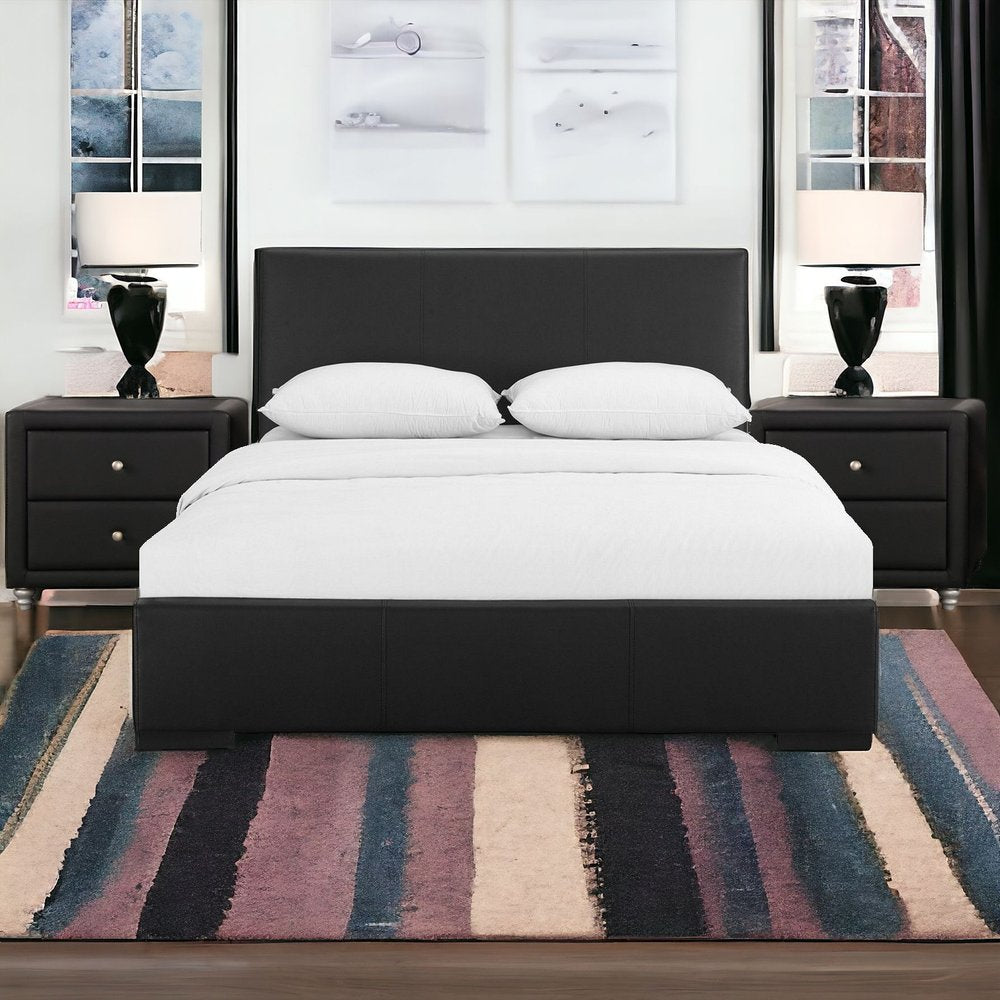 Beige Wood And Faux Leather Queen Bed Frame