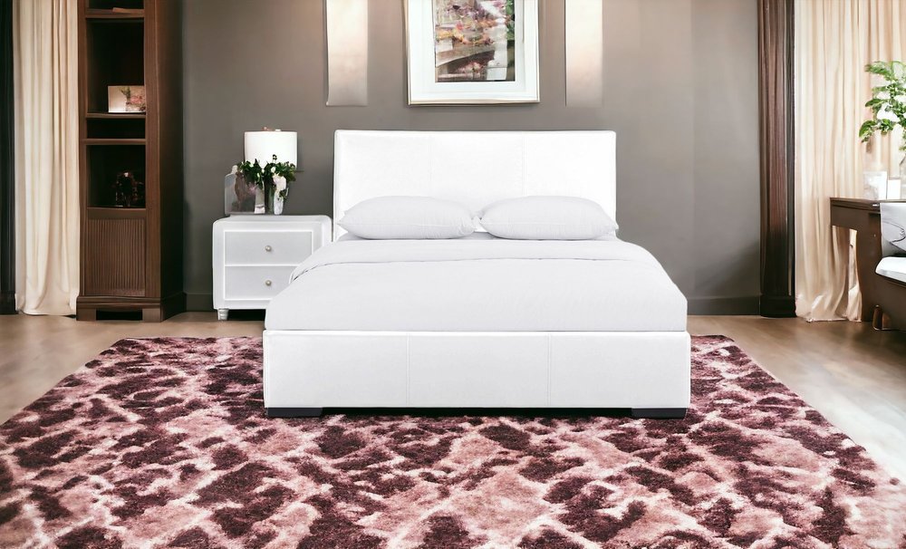 Beige Wood And Faux Leather Queen Bed Frame