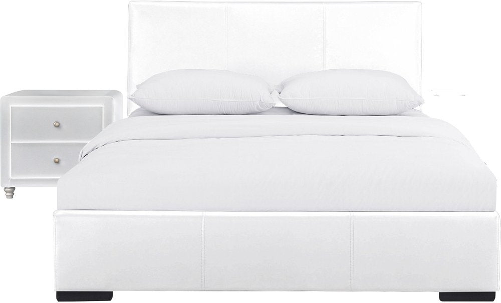Beige Wood And Faux Leather Queen Bed Frame
