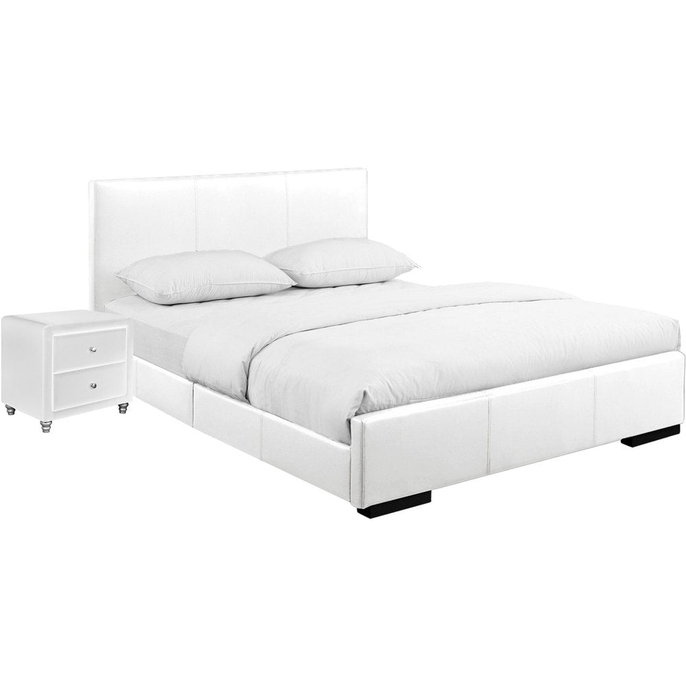Beige Wood And Faux Leather Queen Bed Frame