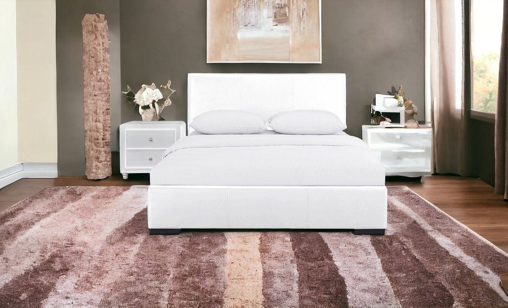 Beige Wood And Faux Leather Queen Bed Frame