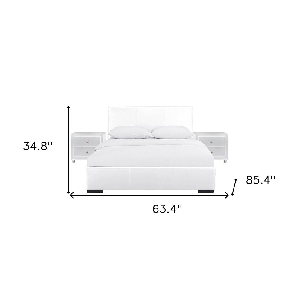 Beige Wood And Faux Leather Queen Bed Frame