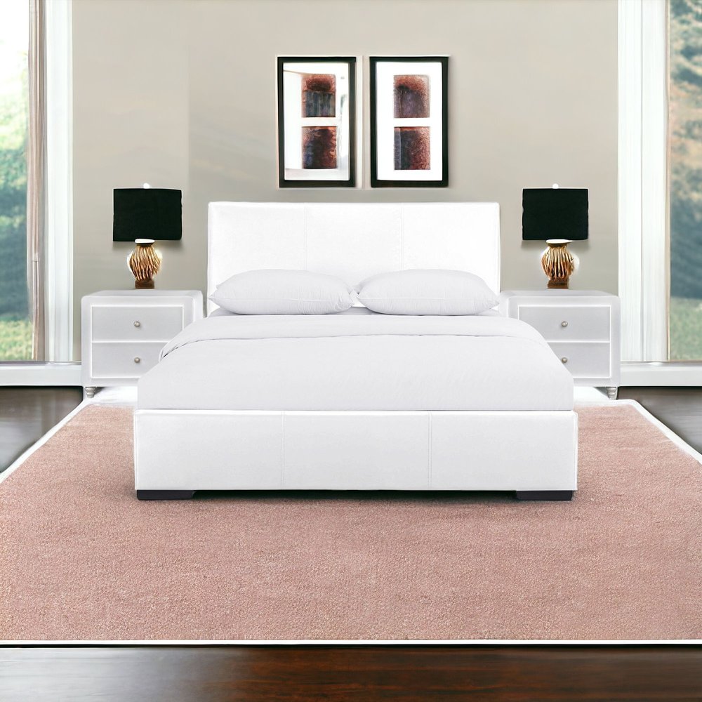 Beige Wood And Faux Leather Queen Bed Frame