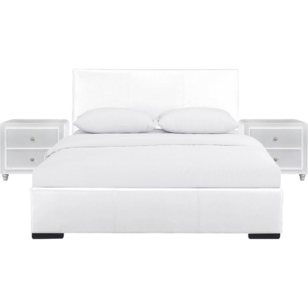 Beige Wood And Faux Leather Queen Bed Frame