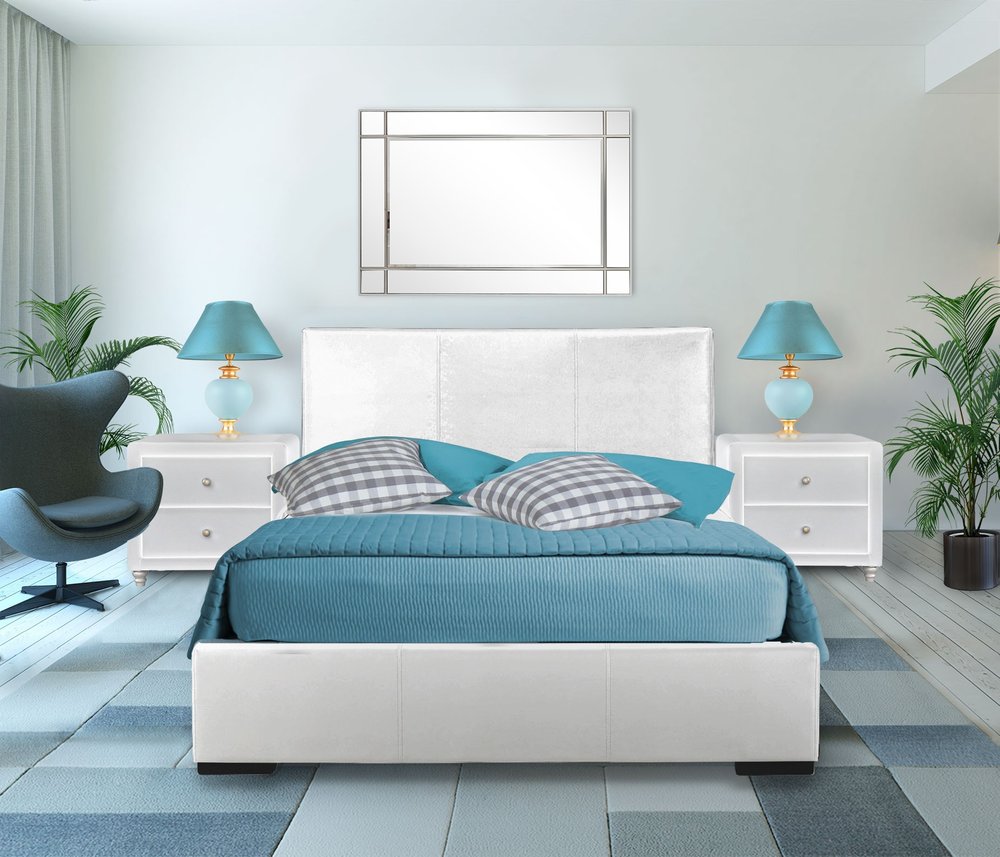 Beige Wood And Faux Leather Queen Bed Frame