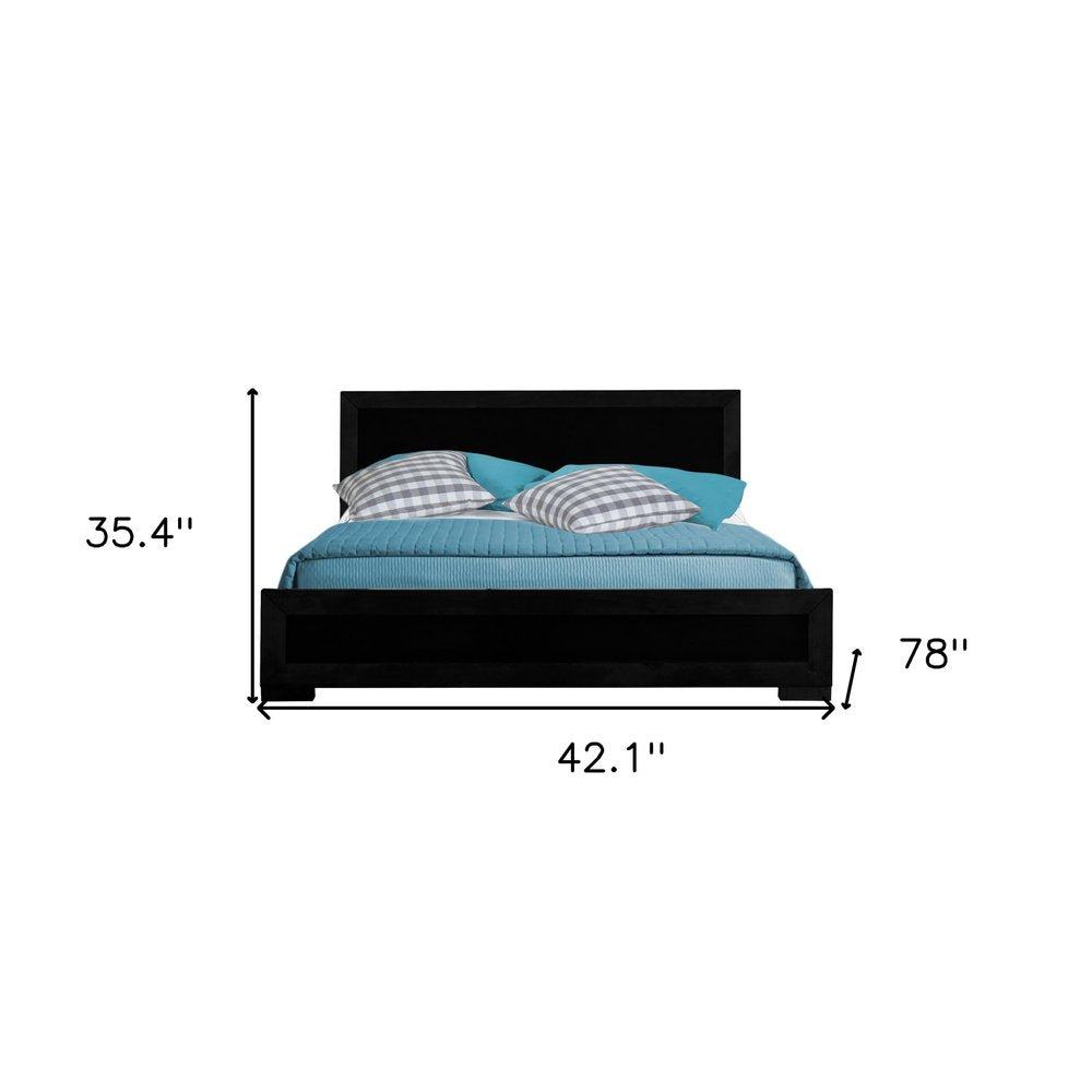 Brown Inlaid Panels Solid Wood Queen Bed Frame