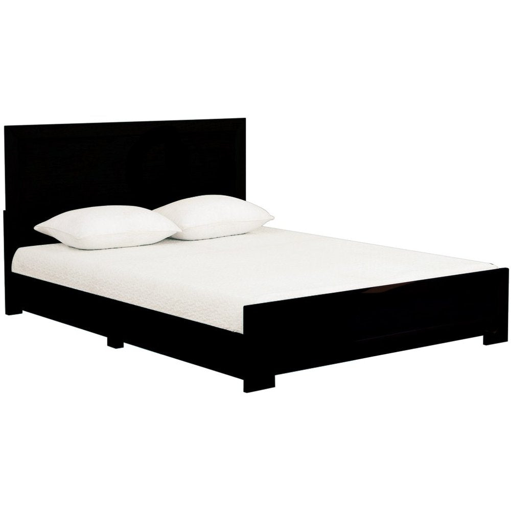 Brown Inlaid Panels Solid Wood Queen Bed Frame