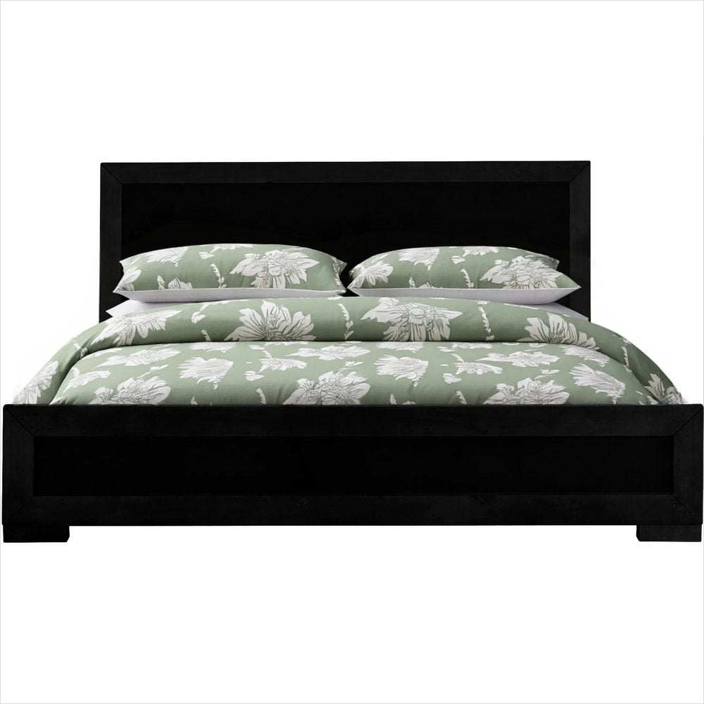 Brown Inlaid Panels Solid Wood Queen Bed Frame