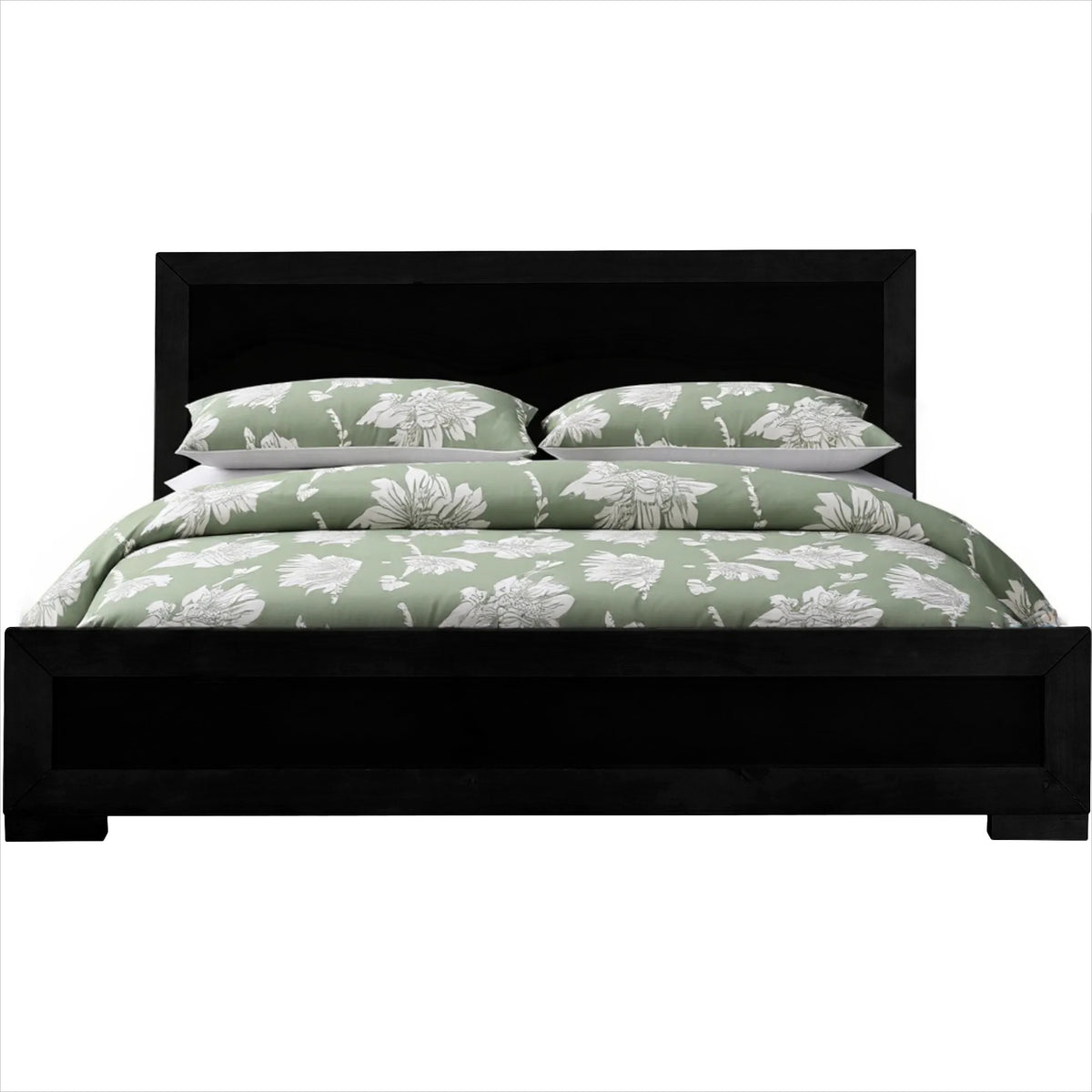 Black Inlaid Panels Solid Wood Queen Bed Frame