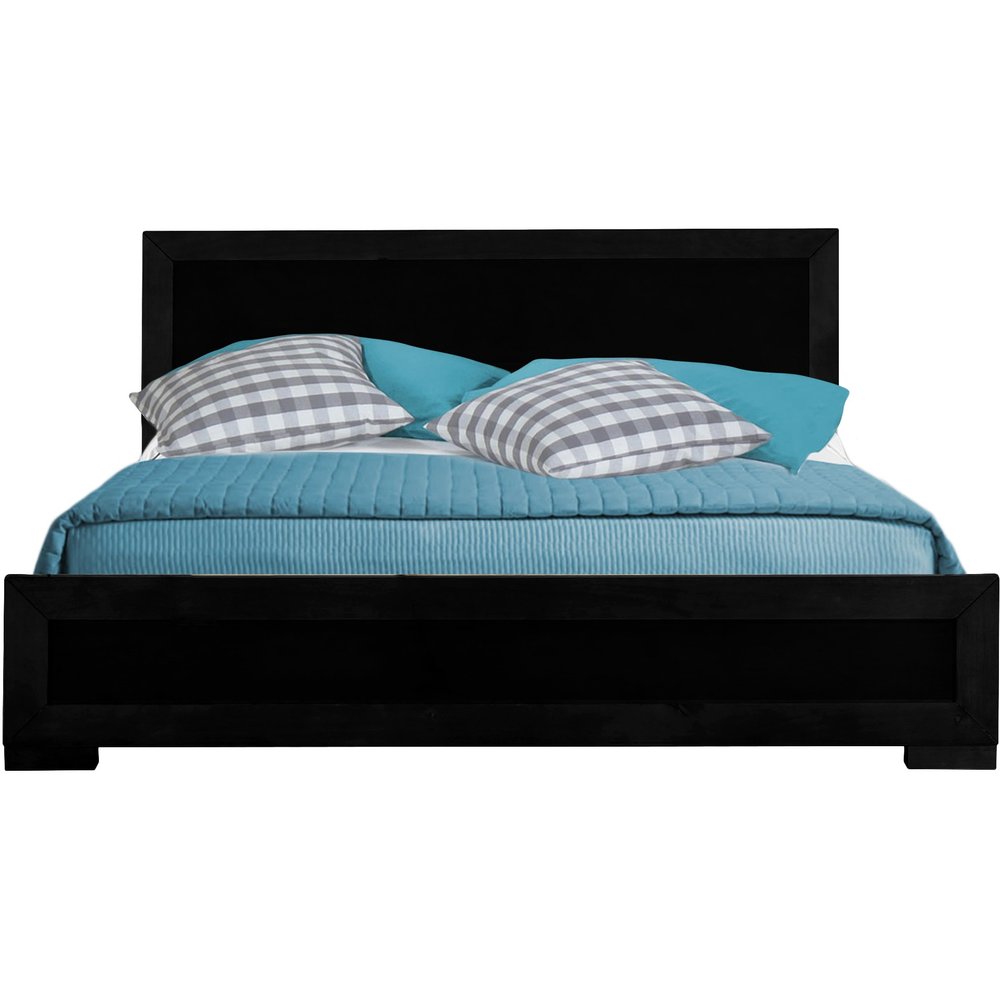 Brown Inlaid Panels Solid Wood Queen Bed Frame