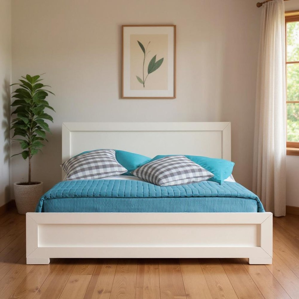 Brown Inlaid Panels Solid Wood Queen Bed Frame