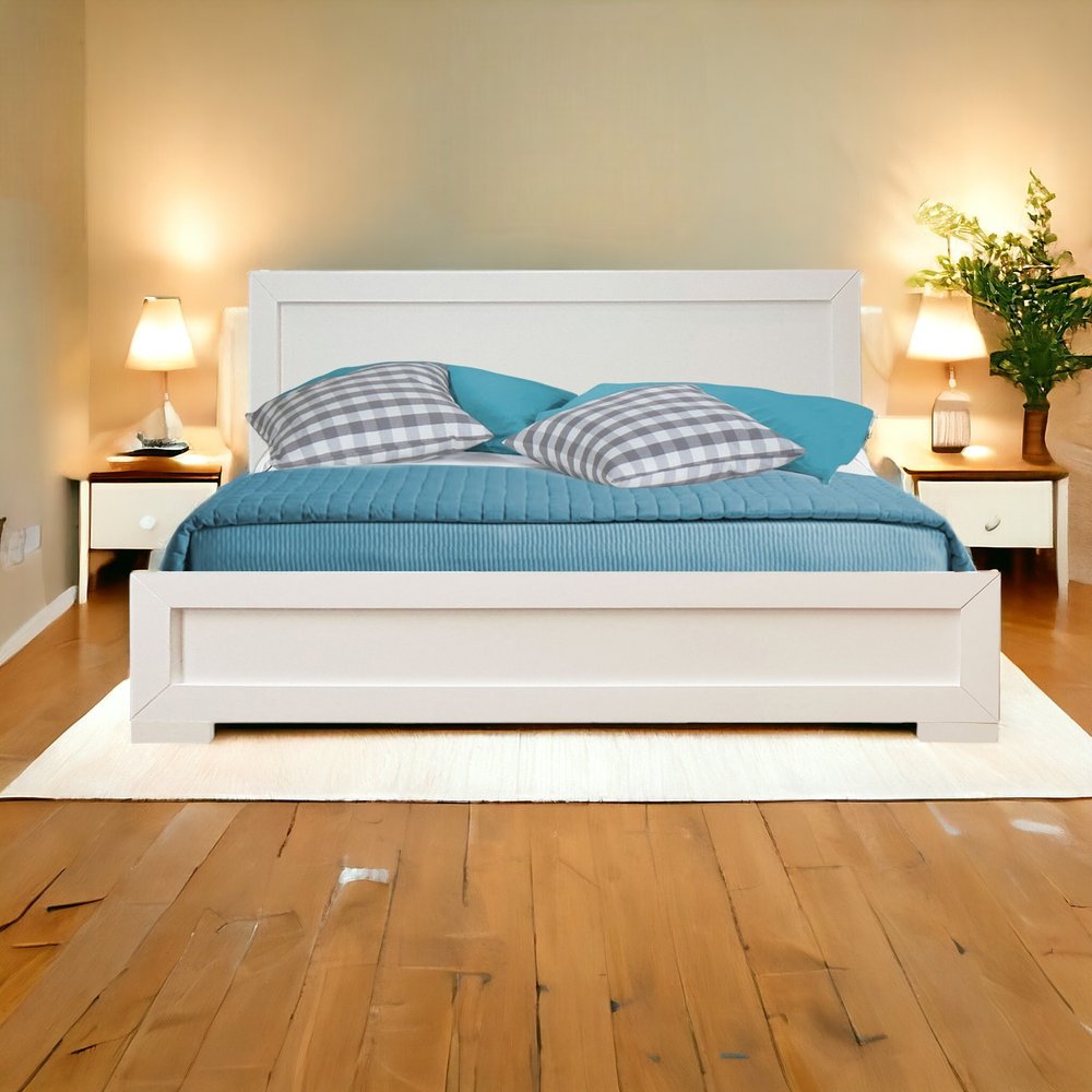 Brown Inlaid Panels Solid Wood Queen Bed Frame