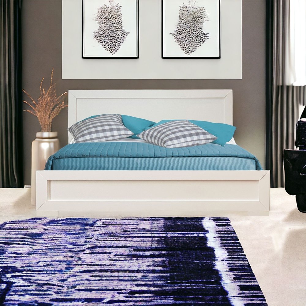Brown Inlaid Panels Solid Wood Queen Bed Frame