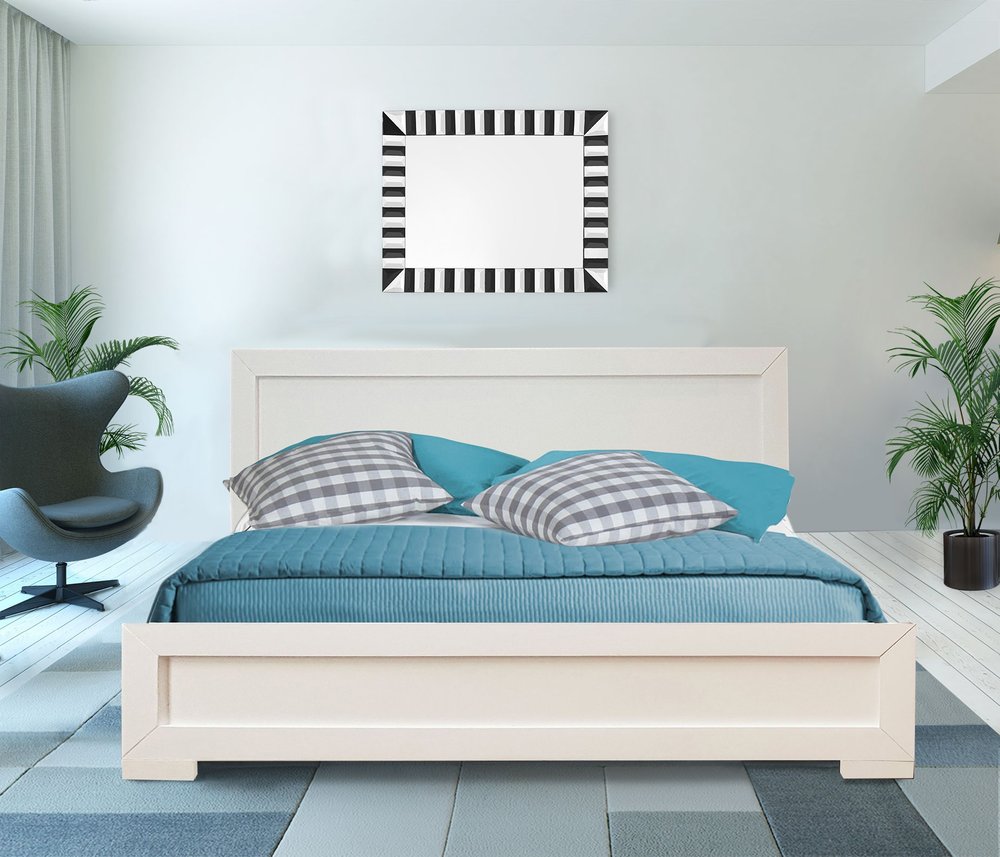 Brown Inlaid Panels Solid Wood Queen Bed Frame