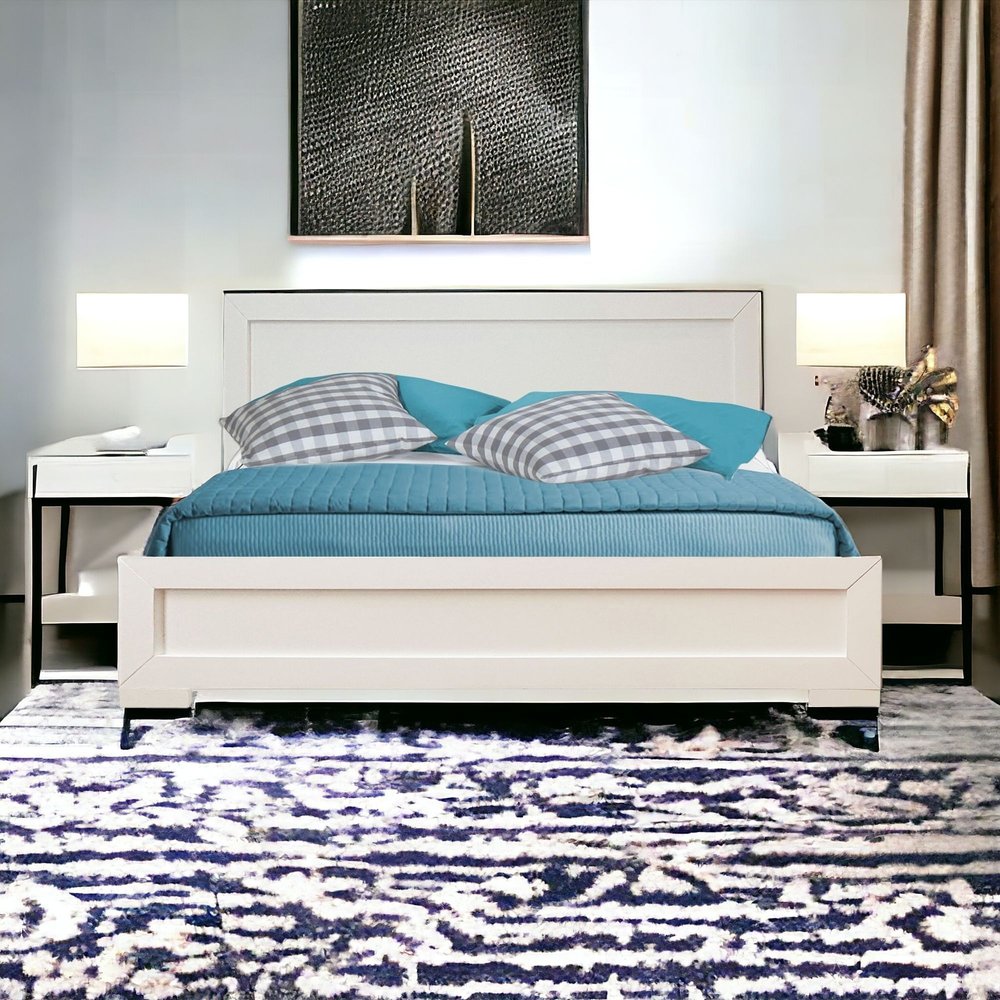 Brown Inlaid Panels Solid Wood Queen Bed Frame