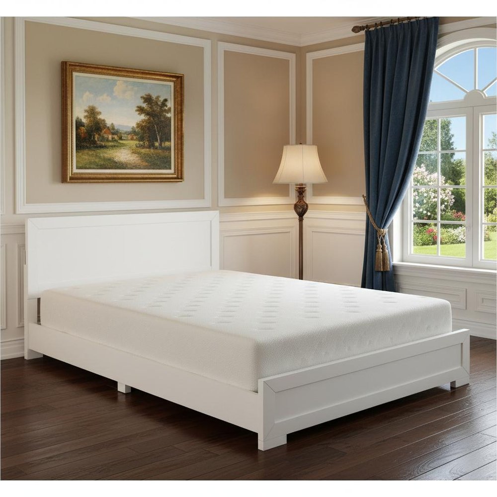 White Solid and Manufactured Wood Queen Bed Frame