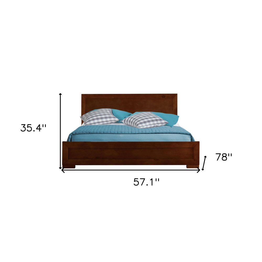 Brown Inlaid Panels Solid Wood Queen Bed Frame