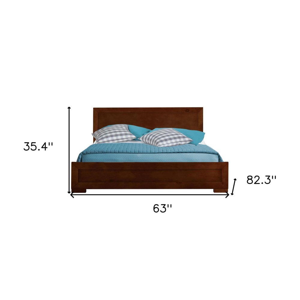 Brown Inlaid Panels Solid Wood Queen Bed Frame