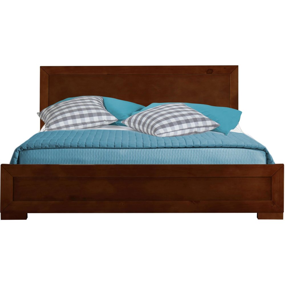 Brown Inlaid Panels Solid Wood Queen Bed Frame