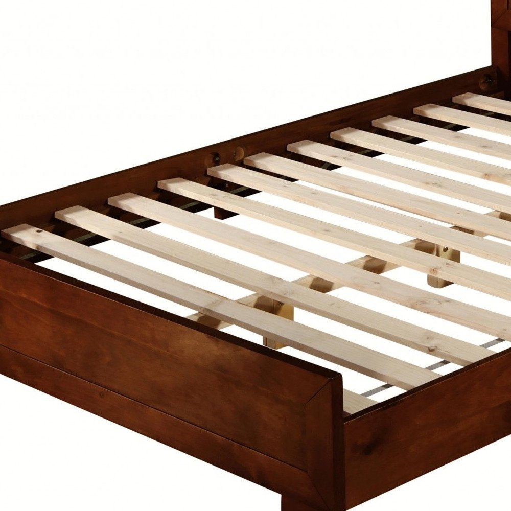 Brown Inlaid Panels Solid Wood Queen Bed Frame