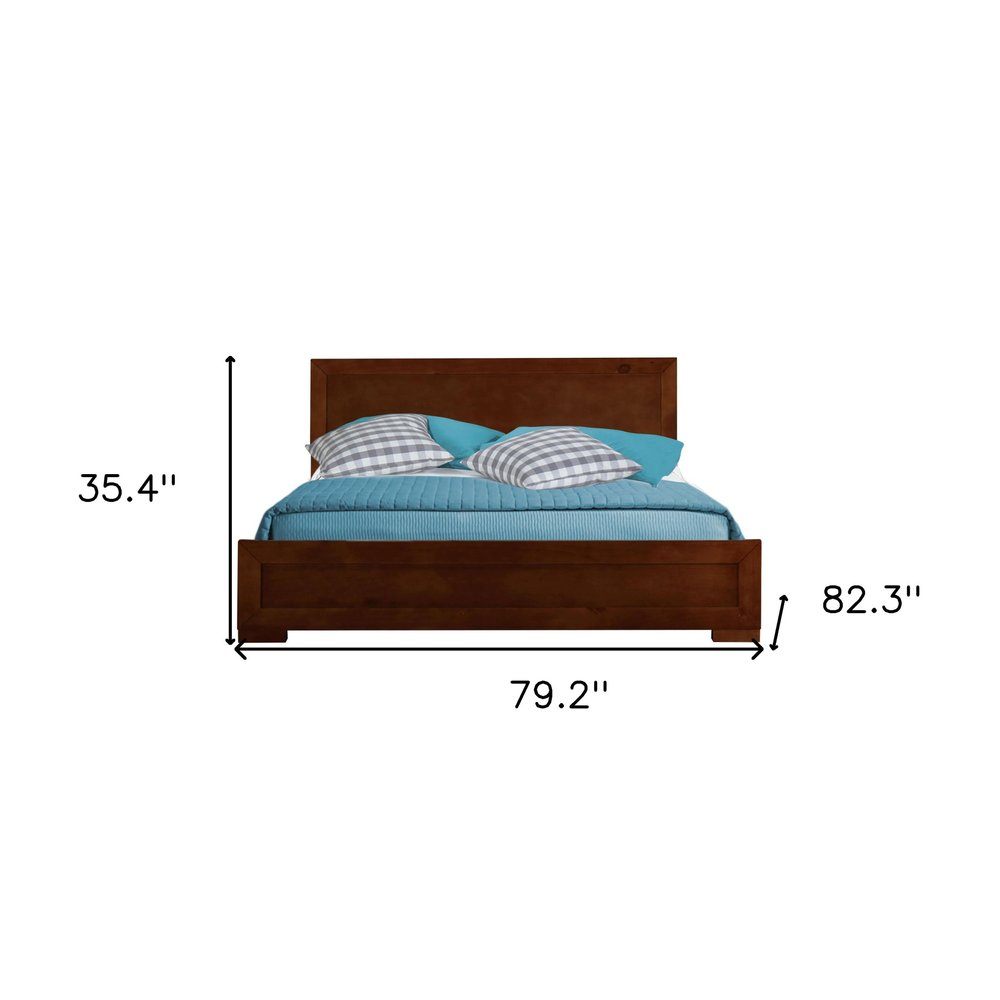 Brown Inlaid Panels Solid Wood Queen Bed Frame