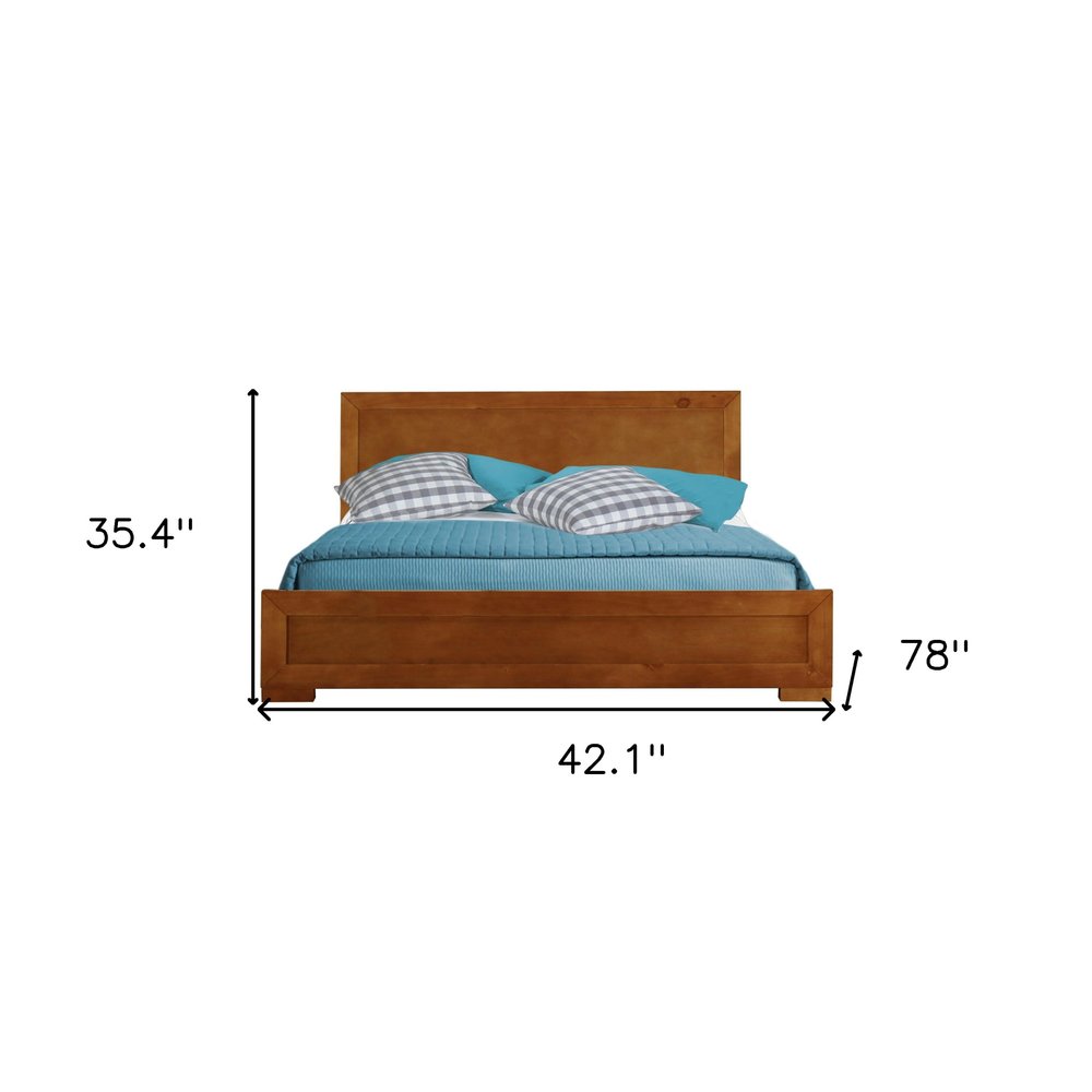 Brown Inlaid Panels Solid Wood Queen Bed Frame