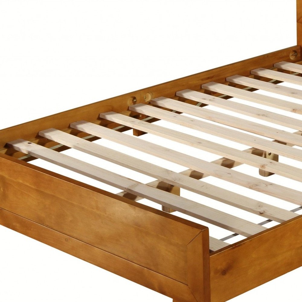 Brown Inlaid Panels Solid Wood Queen Bed Frame