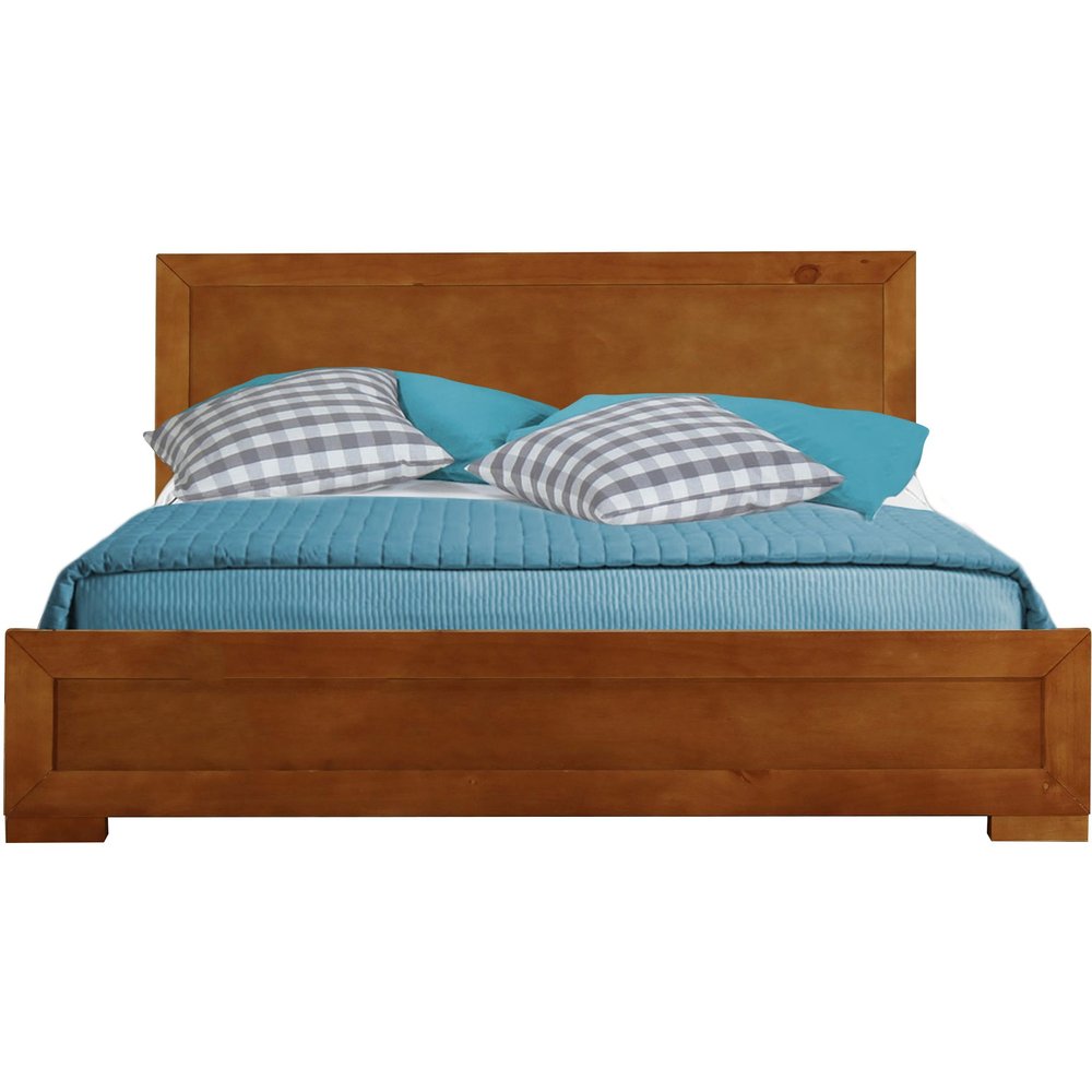 Brown Inlaid Panels Solid Wood Queen Bed Frame