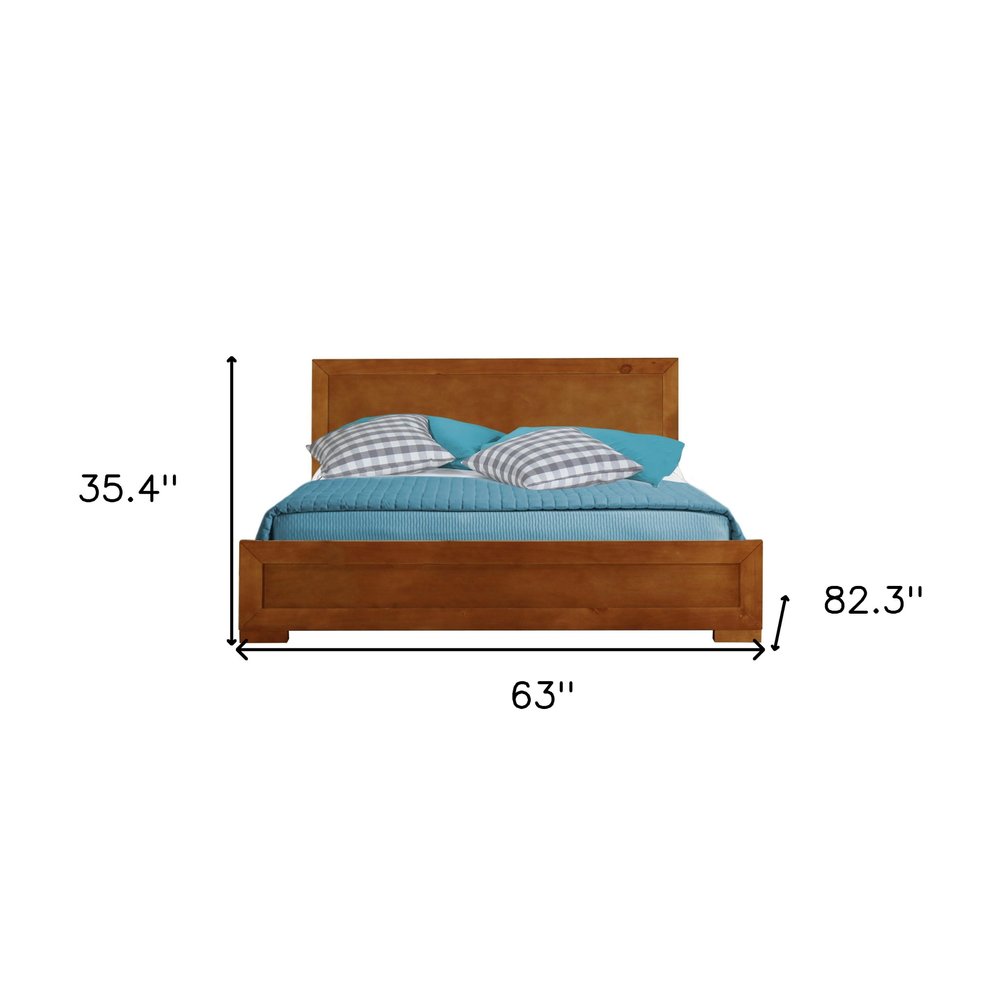 Brown Inlaid Panels Solid Wood Queen Bed Frame