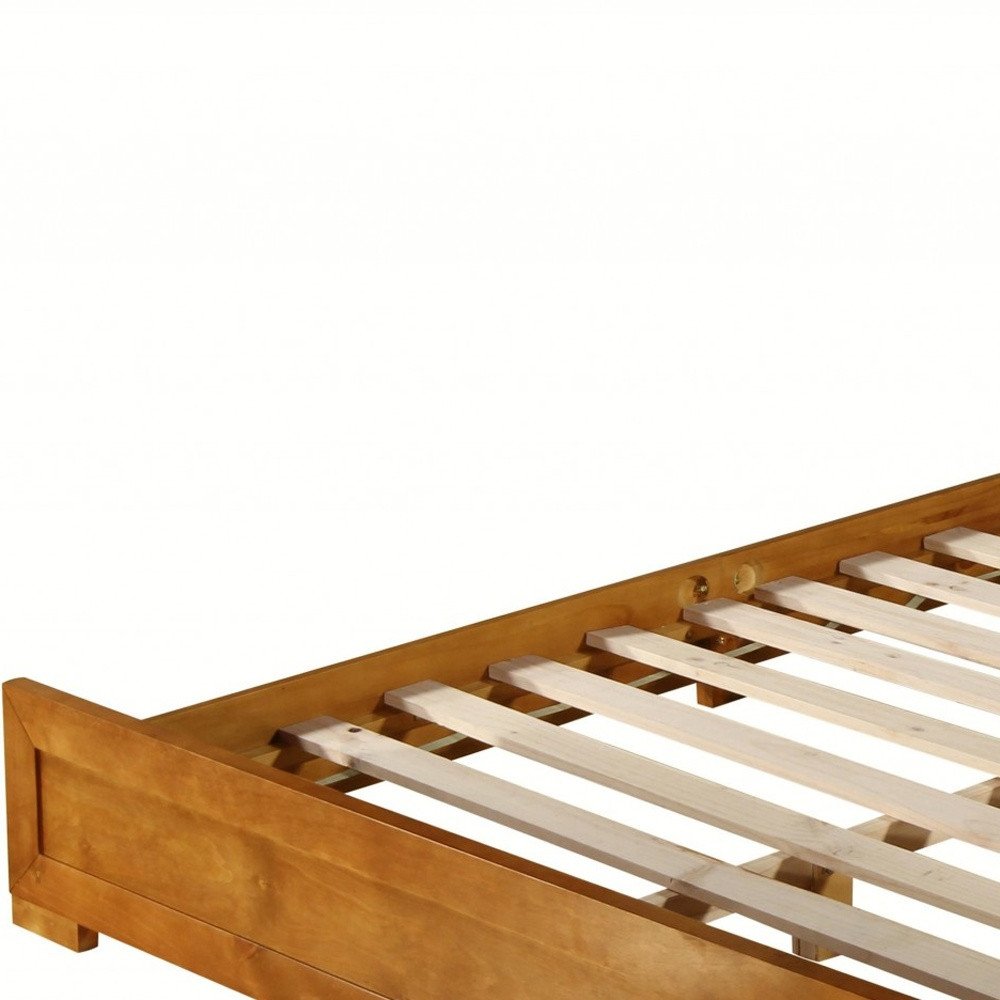 Brown Inlaid Panels Solid Wood Queen Bed Frame
