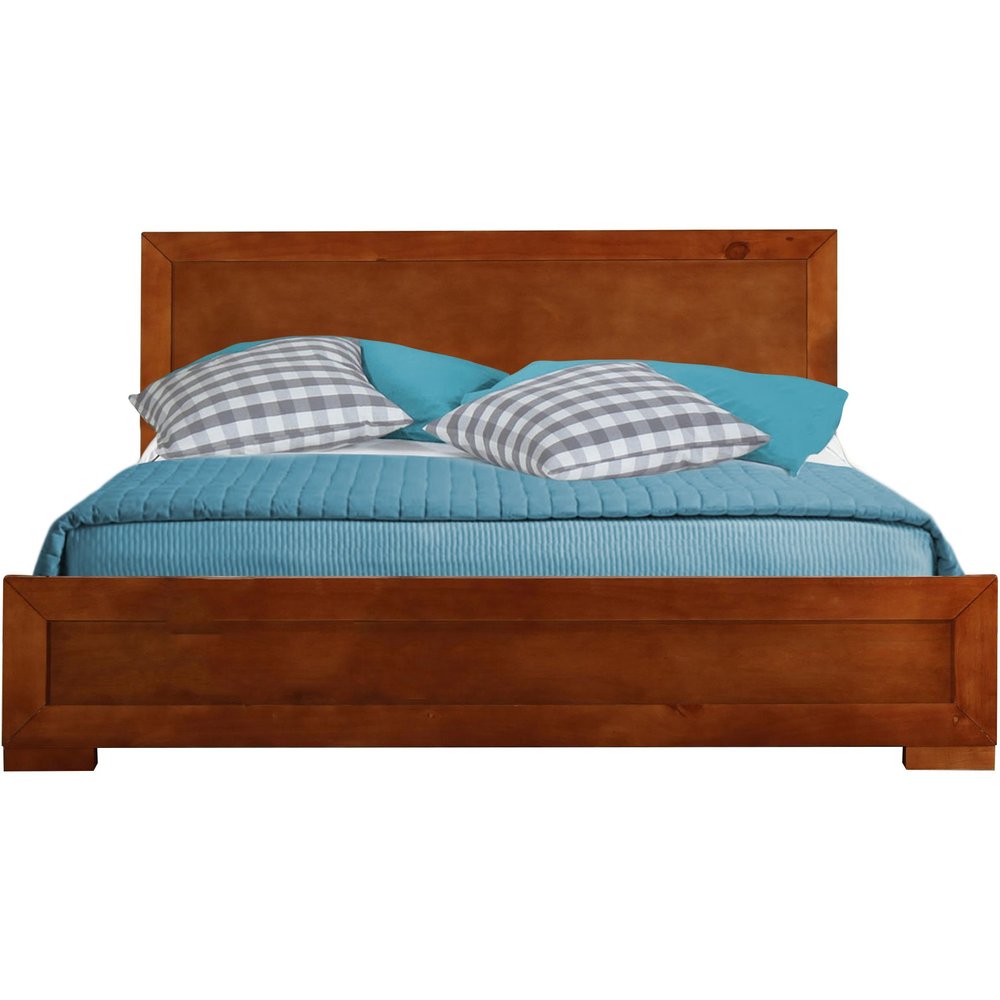 Brown Inlaid Panels Solid Wood Queen Bed Frame