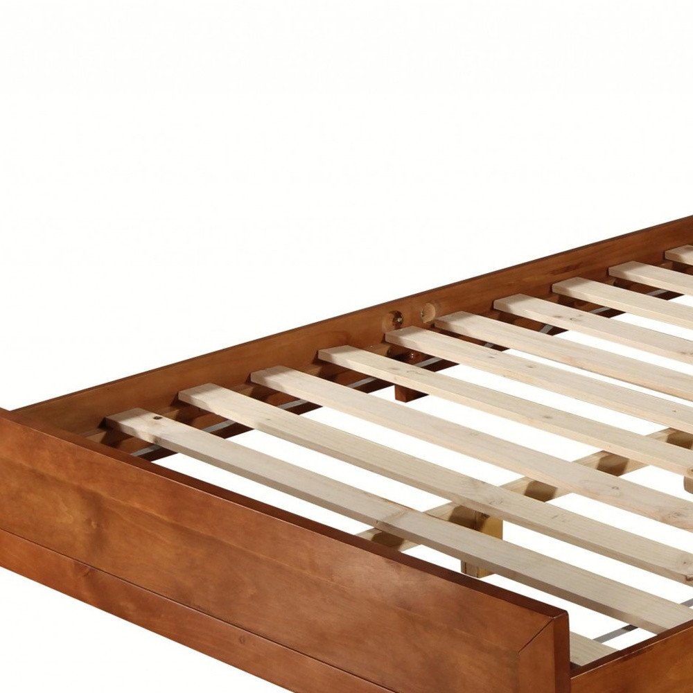 Brown Inlaid Panels Solid Wood Queen Bed Frame
