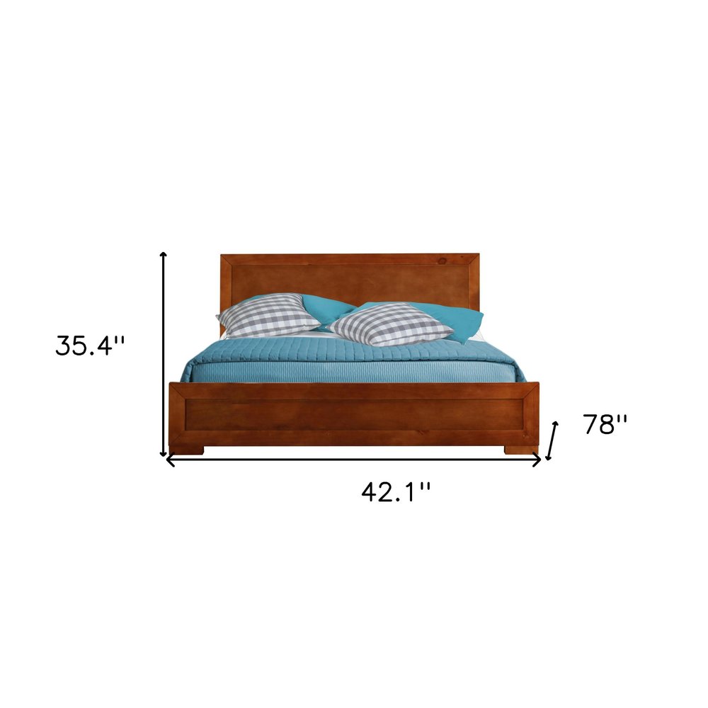 Brown Inlaid Panels Solid Wood Queen Bed Frame
