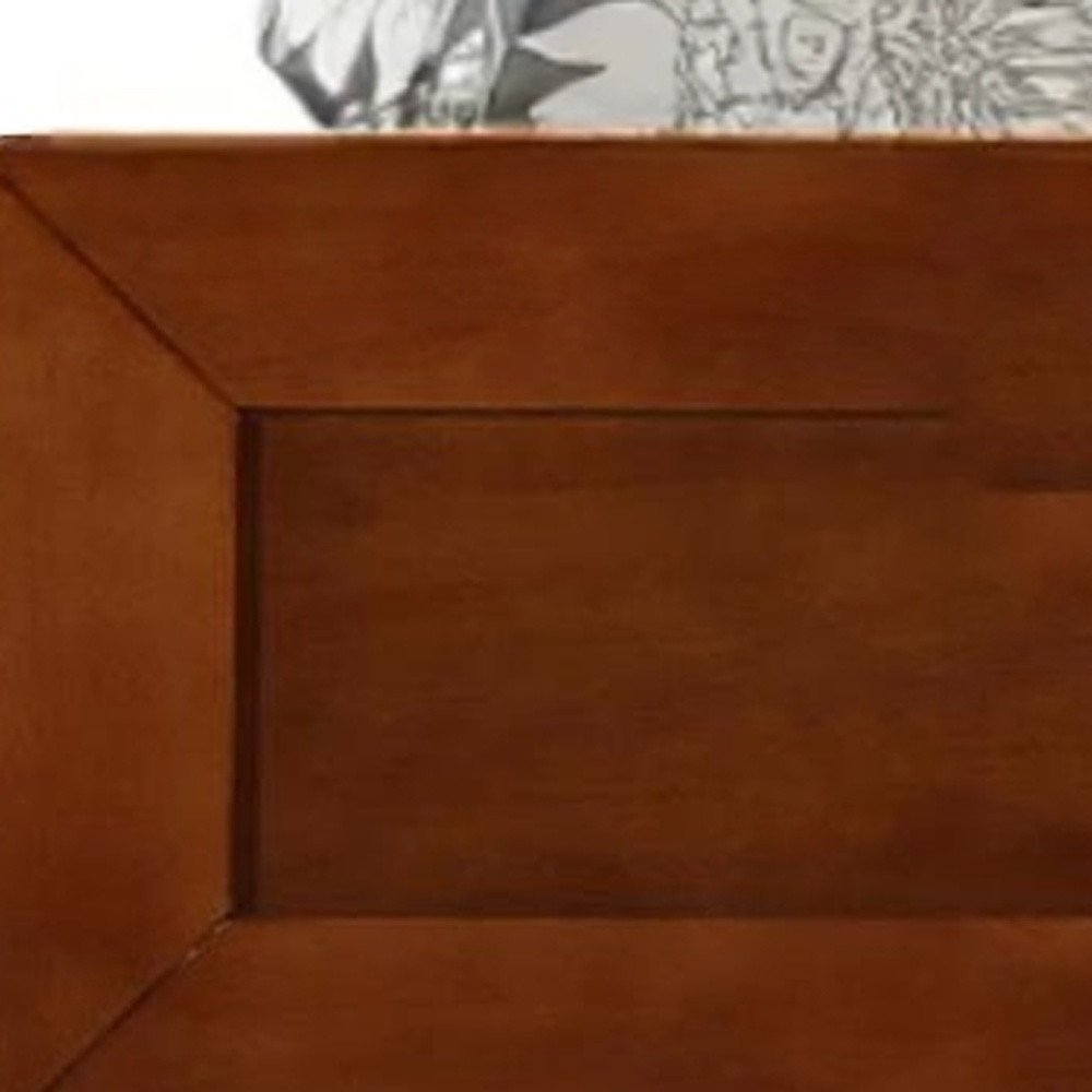 Brown Inlaid Panels Solid Wood Queen Bed Frame