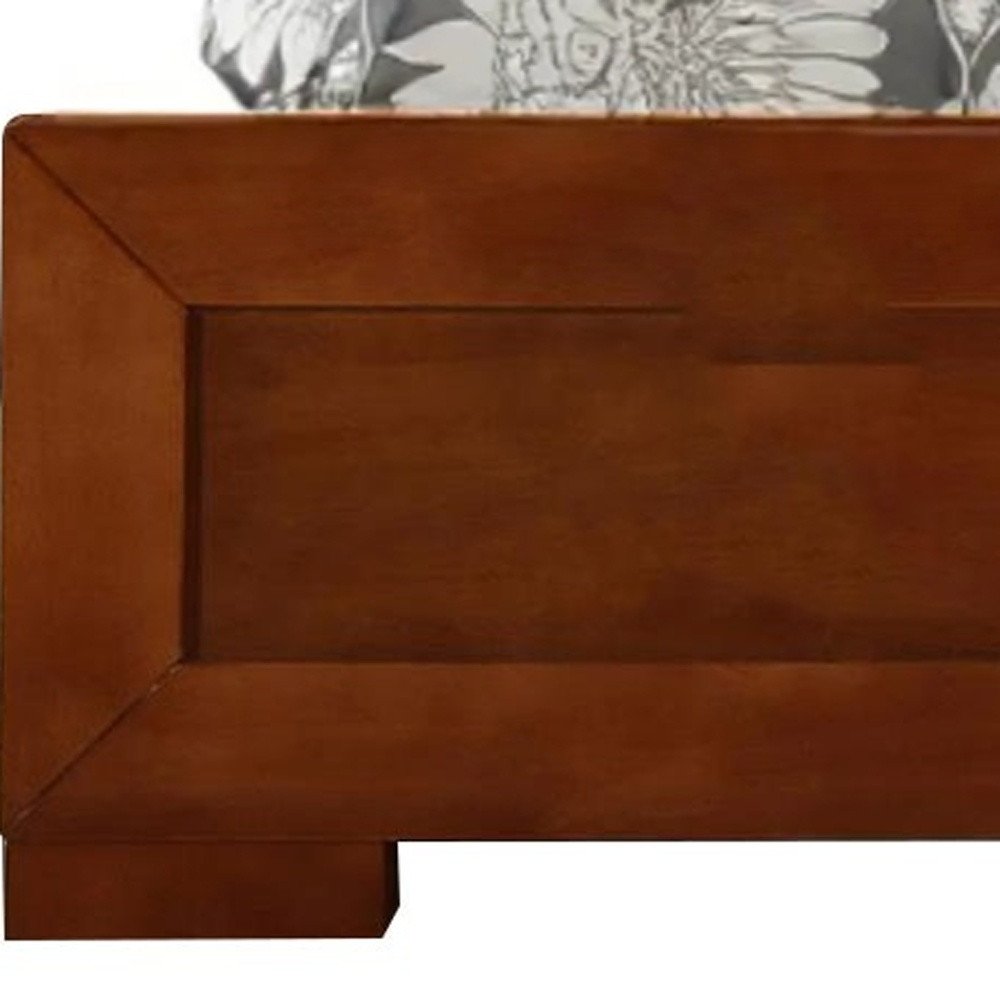 Brown Inlaid Panels Solid Wood Queen Bed Frame