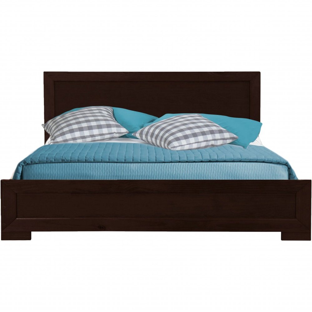 Brown Inlaid Panels Solid Wood Queen Bed Frame