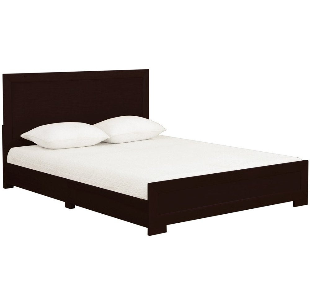 Brown Inlaid Panels Solid Wood Queen Bed Frame