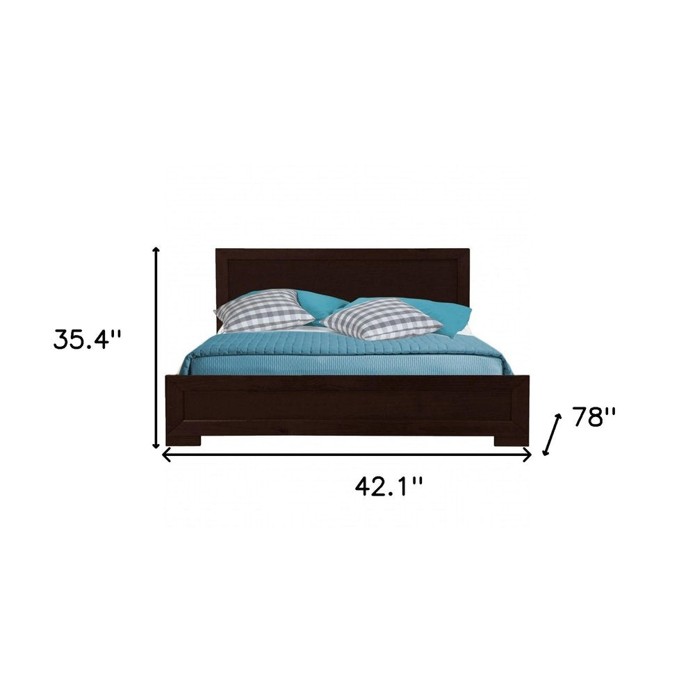 Brown Inlaid Panels Solid Wood Queen Bed Frame