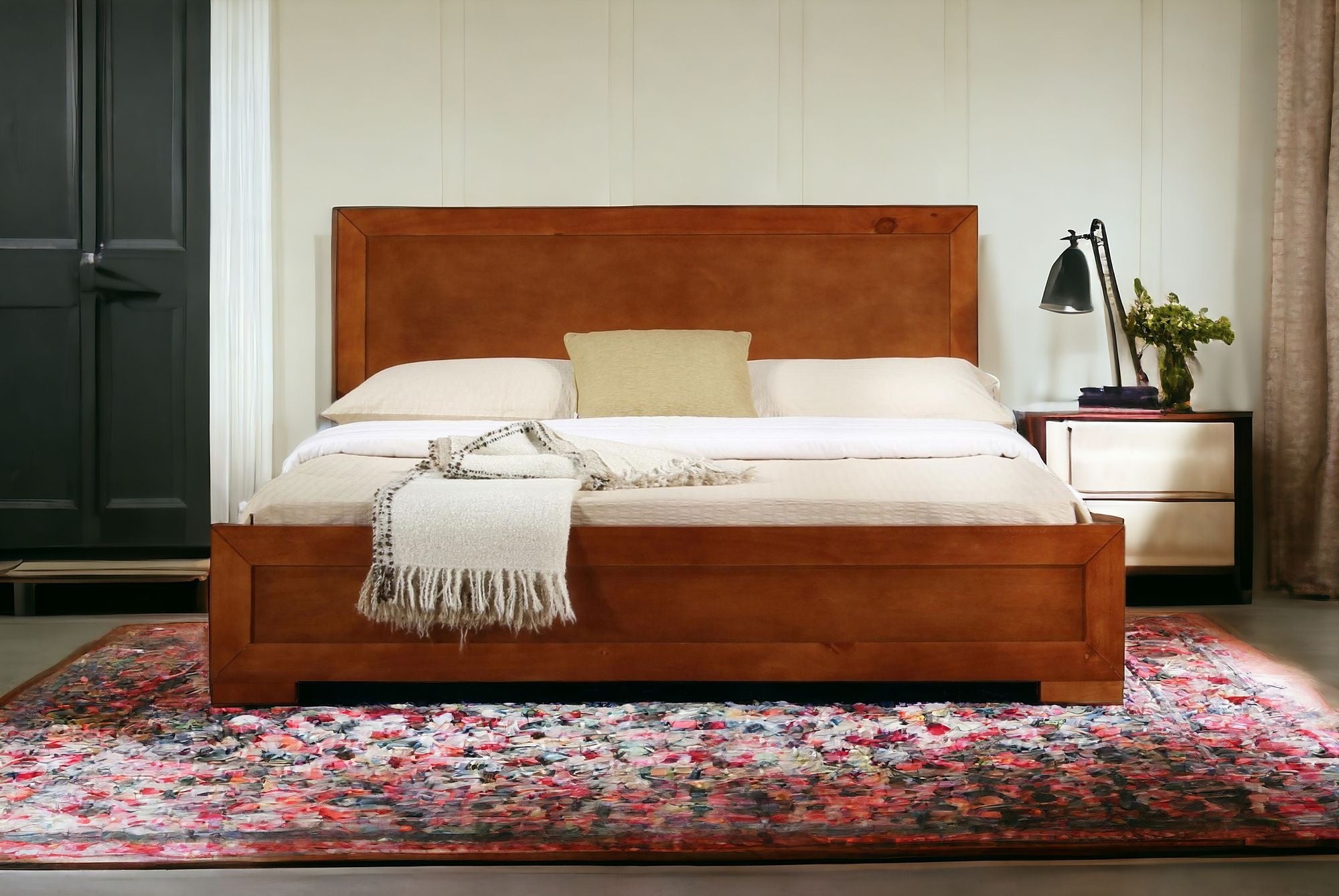 Walnut Wood Queen Platform Bed