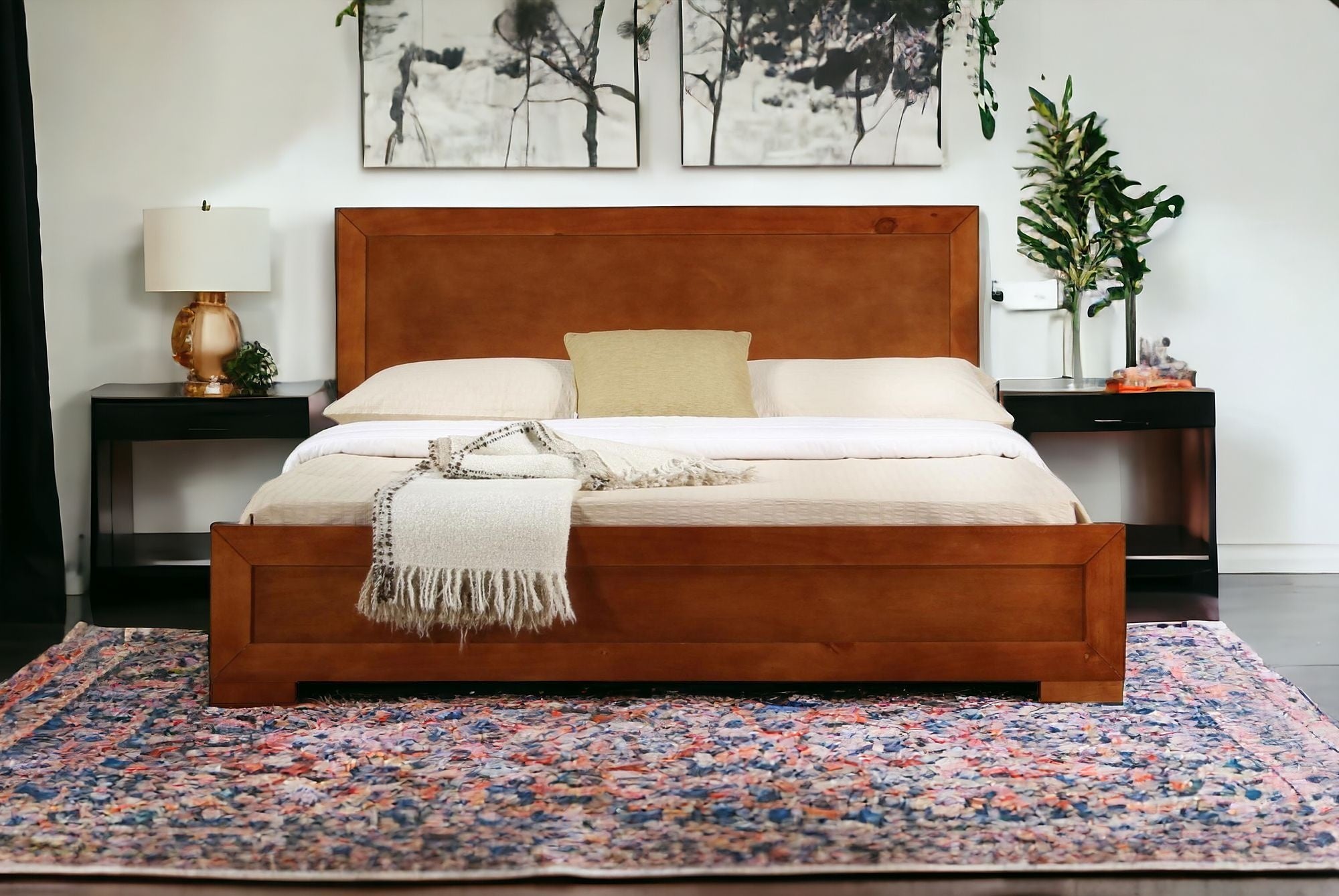 Walnut Wood Queen Platform Bed